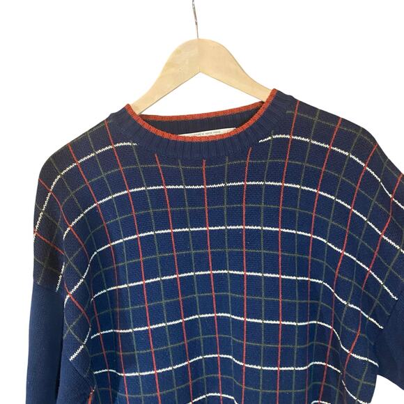 Vintage RGM Chairman’s Collection Sweater M Navy Grid Check Made in Hong Kong - Picture 2 of 5